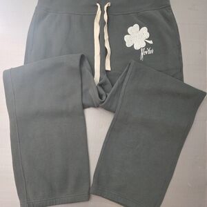 J. Crew, Fleece, Wide Leg, Green Sweatpants with Drawstring And New York Clover